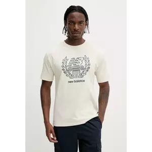 New Balance tricou din bumbac culoarea bej, cu imprimeu, MT51974LIN imagine