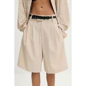 Answear Lab pantaloni scurti din lana culoarea bej, neted, high waist imagine