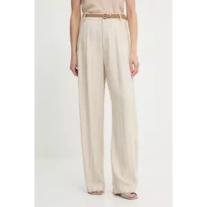 Answear Lab pantaloni din amestec de in culoarea bej, lat, high waist imagine