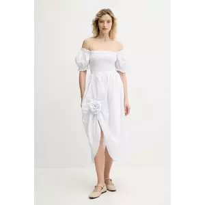 The Sleeper rochie din bumbac culoarea alb, mini, evazată, BRDR06P001R imagine