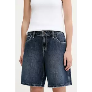 Hollister Co. pantaloni scurți jeans culoarea bleumarin, uni, high waist, KI349-5221 imagine