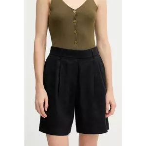 United Colors of Benetton pantaloni scurți din in culoarea negru, uni, high waist, 4AGHD901V imagine
