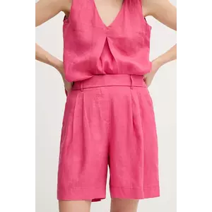 United Colors of Benetton pantaloni scurți din in culoarea roz, uni, high waist, 4AGHD901V imagine