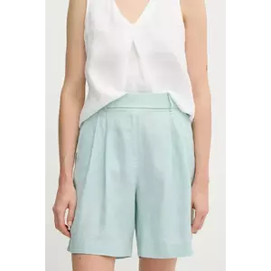 United Colors of Benetton pantaloni scurți din in culoarea turcoaz, uni, high waist, 4AGHD901V imagine