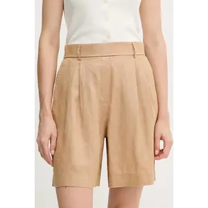 United Colors of Benetton pantaloni scurți din in culoarea bej, uni, high waist, 4AGHD901V imagine