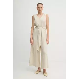 United Colors of Benetton salopetă din in culoarea bej, cu decolteu in v, 4AGHDT00E imagine