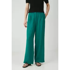 Medicine pantaloni din in culoarea verde, lat, medium waist imagine