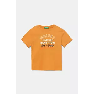 United Colors of Benetton tricou de bumbac pentru copii culoarea portocaliu, cu imprimeu, 3I1XG10JO imagine