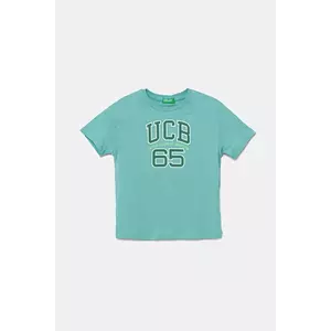 United Colors of Benetton tricou de bumbac pentru copii culoarea turcoaz, cu imprimeu, 3I1XC10OO imagine