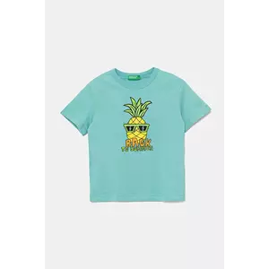 United Colors of Benetton tricou de bumbac pentru copii culoarea turcoaz, cu imprimeu, 3I1XG10JM imagine