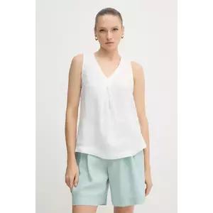 United Colors of Benetton bluză din in culoarea alb, neted, 5BMLDQ06W imagine