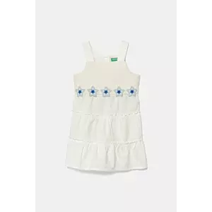 United Colors of Benetton rochie din bumbac pentru copii culoarea alb, midi, evazată, 47JKGV02F imagine