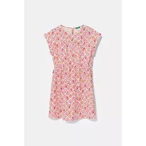 United Colors of Benetton rochie din bumbac pentru copii culoarea portocaliu, midi, evazată, 4MMDCV03F imagine
