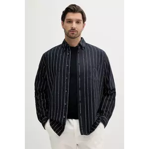 BOSS Orange cămașă din amestec de in culoarea bleumarin, cu guler button-down, relaxed, 50538296 imagine