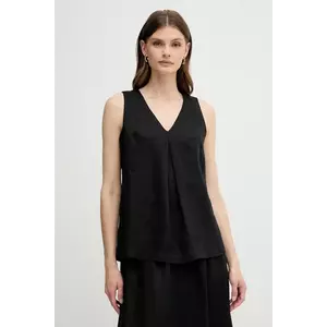 United Colors of Benetton bluză din in culoarea negru, neted, 5BMLDQ06W imagine