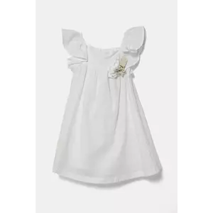 United Colors of Benetton rochie din in pentru copii culoarea alb, mini, evazată, 43WBGV026 imagine