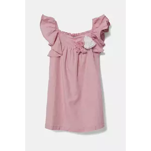 United Colors of Benetton rochie din in pentru copii culoarea roz, mini, evazată, 43WBGV026 imagine