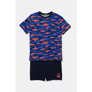 United Colors of Benetton set de pijama de bumbac pentru copii culoarea bleumarin, cu imprimeu, 3X0Y0P08Q imagine
