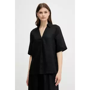 United Colors of Benetton bluză din in culoarea negru, uni, 5BMLDQ0B6 imagine