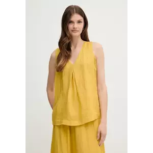 United Colors of Benetton bluză din in culoarea galben, neted, 5BMLDQ06W imagine