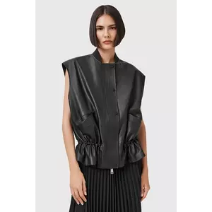 AllSaints vestă din piele SOFI culoarea negru, de tranzitie, W060LC imagine