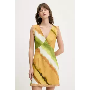 Never Fully Dressed rochie din in culoarea galben, mini, dreaptă, NFDDR1962 imagine