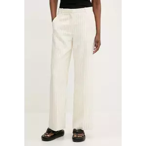 Abercrombie & Fitch pantaloni femei, culoarea bej, lat, high waist, KI156-5366 imagine