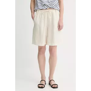 Marc O'Polo pantaloni scurți din in culoarea bej, neted, high waist, 504011215049 imagine