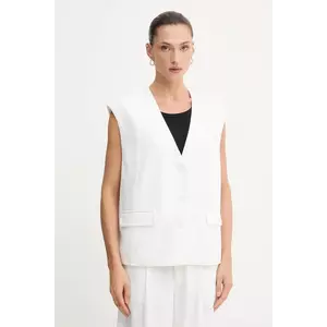 Gestuz vestă cu amestec de in culoarea alb, un singur rand de nasturi, 10910239 imagine