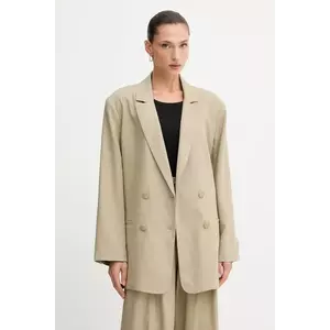 Gestuz blazer din amestec de in culoarea verde, cu doua randuri de nasturi, uni, 10910285 imagine