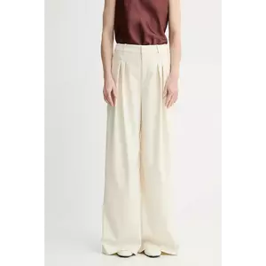 Gestuz pantaloni culoarea bej, lat, high waist, 10910171 imagine