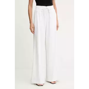 Gestuz pantaloni din amestec de in culoarea alb, drept, high waist, 10910517 imagine