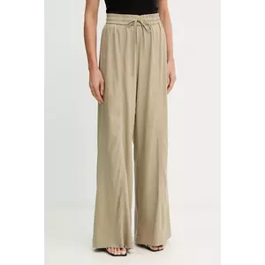 Gestuz pantaloni din amestec de in culoarea verde, drept, high waist, 10910517 imagine