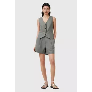 AllSaints pantaloni scurți din amestec de in AVERIE culoarea gri, uni, medium waist, W046QC imagine