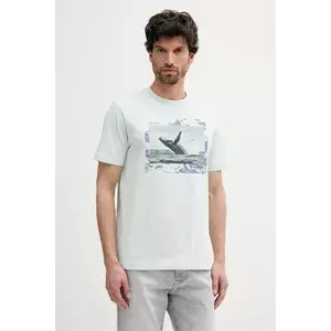 BOSS Orange tricou din bumbac culoarea turcoaz, cu imprimeu, 50539187 imagine