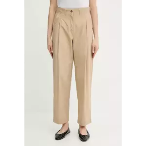 Weekend Max Mara pantaloni de bumbac culoarea bej, drept, high waist, 2515131013600 imagine