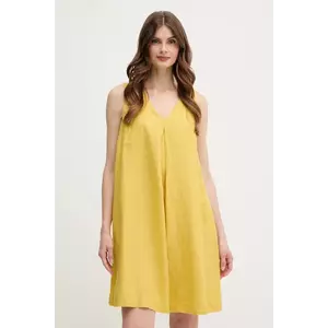 United Colors of Benetton rochie din in culoarea galben, mini, evazată, 4AGHDV0AX imagine