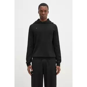 Pangaia bluza din lana culoarea negru, cu glugă, neted, 10001273 imagine