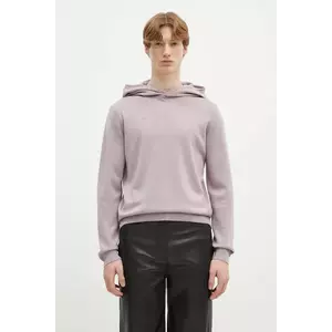 Pangaia bluza din lana culoarea violet, cu glugă, neted, 10001273 imagine