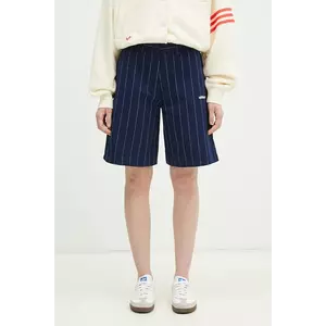 adidas Originals pantaloni scurți PINSTRIPE SHORT femei, culoarea bleumarin, cu imprimeu, high waist, JC7683 imagine