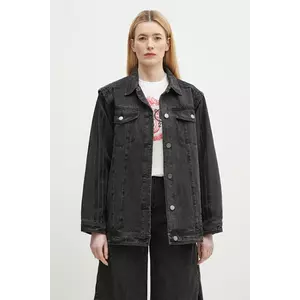 adidas Originals cămașă din bumbac denim DENIM SHIRT JKT femei, culoarea negru, cu guler clasic, relaxed, JY8882 imagine