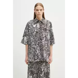 Marcelo Burlon camasa din bumbac Aop Mech Bowling Shirt Dark Grey Medium barbati, culoarea gri, cu guler clasic, relaxed, CMGG002S25FAB0010706 imagine