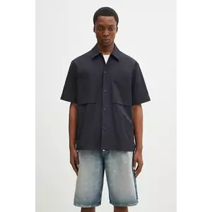 Norse Projects cămașă Hermann Travel Light SS bărbați, culoarea bleumarin, cu guler clasic, relaxed, N40.0824.7004 imagine