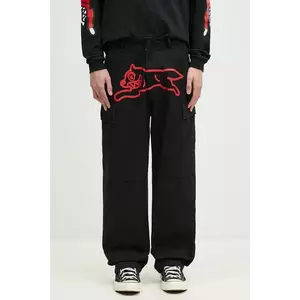 ICECREAM pantaloni de bumbac Running Dog Cargo Pant culoarea negru, drept, IC24430 imagine