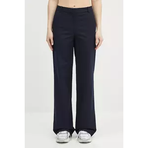 A.P.C. pantaloni de bumbac pantalon margaret femei, culoarea bleumarin, lat, high waist, COHFU.F08476 imagine