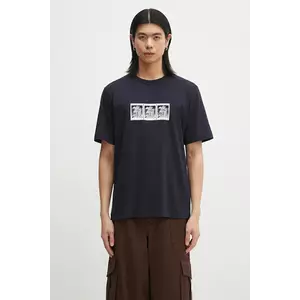 Norse Projects tricou din bumbac Holger Post Stamp Print T-Shirt bărbați, culoarea albastru marin, cu imprimeu, N01.0686.7004 imagine