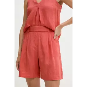 United Colors of Benetton pantaloni scurți din in culoarea rosu, uni, high waist, 4AGHD901V imagine