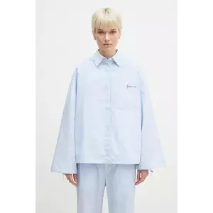 Fiorucci cămașă din bumbac Striped Embroidered Drawstring Shirt femei, cu guler clasic, relaxed, W02SPTLO170CO01BL02 imagine