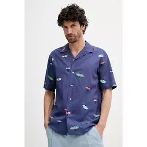 United Colors of Benetton cămașă de in culoarea bleumarin, relaxed, 5HPWUQ05B imagine