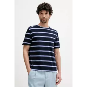 United Colors of Benetton tricou din amestec de in culoarea bleumarin, cu imprimeu, 32UZU10A7 imagine